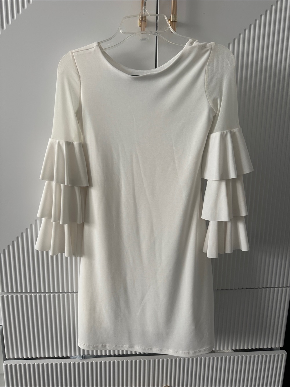 Girls White Ruffle Sleeve Dress